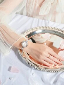 REBIRTH Đồng hồ thạch anh con trỏ tròn trang trí bằng đá rhinestone - Bạc - Xem 8