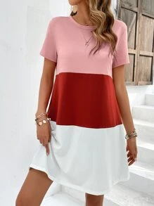 SHEIN VCAY T-Shirt-Kleid mit Farbblock