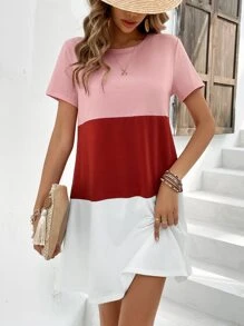 SHEIN VCAY T-Shirt-Kleid mit Farbblock