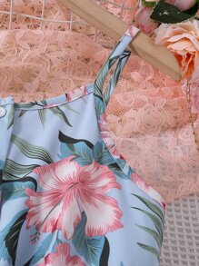 Girls Tropical Print Cami Romper - Dusty Blue - View 3