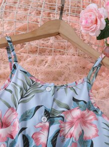 Girls Tropical Print Cami Romper - Dusty Blue - View 4