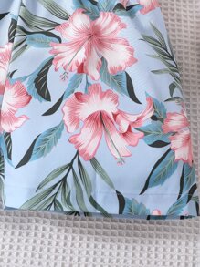 Girls Tropical Print Cami Romper - Dusty Blue - View 5