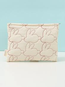 1Pc Bông Họa Tiết Thỏ Chống Nước Dễ Thương Thỏ Túi Lục Giác Dung Tích Lớn Túi Trang Điểm Cho Nữ Cô Gái Bảo Quản Trang Điểm Sắp Xếp Hộp Đựng Trang Điểm - Màu be - Xem 3