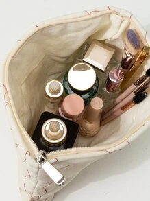 1Pc Bông Họa Tiết Thỏ Chống Nước Dễ Thương Thỏ Túi Lục Giác Dung Tích Lớn Túi Trang Điểm Cho Nữ Cô Gái Bảo Quản Trang Điểm Sắp Xếp Hộp Đựng Trang Điểm - Màu be - Xem 5