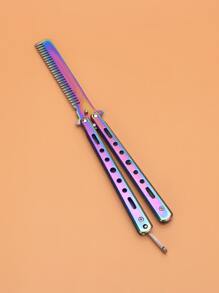 1入組不銹鋼折疊練習蝴蝶梳、翻轉技巧梳、訓練練習梳、情人節禮物、戶外運動用髮型設計工具 - 彩色 - 查看 1