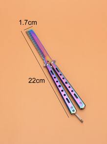 1入組不銹鋼折疊練習蝴蝶梳、翻轉技巧梳、訓練練習梳、情人節禮物、戶外運動用髮型設計工具 - 彩色 - 查看 3