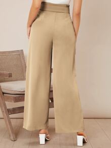 Firerie 净色系腰带阔腿裤 - 卡其色 - 查看 2