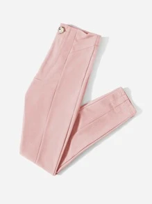 SHEIN LUNE Solid Slant Pocket Skinny Trousers - Baby Pink - View 3