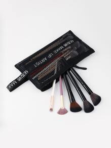 RANCAI 1pc Black Grid Makeup Brush Holder Bag - Black - View 1