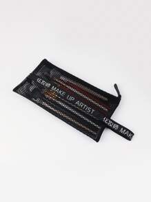 RANCAI 1pc Black Grid Makeup Brush Holder Bag - Black - View 2