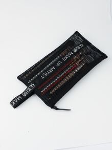 RANCAI 1pc Black Grid Makeup Brush Holder Bag - Black - View 3