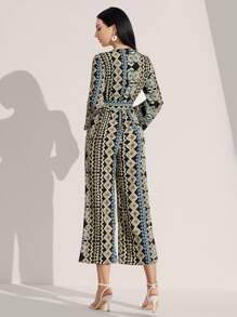 Mulvari Geo Print Belted Wide Leg Jumpsuit - Multicolor - View 2