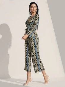 Mulvari Geo Print Belted Wide Leg Jumpsuit - Multicolor - View 3