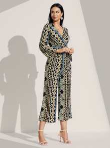 Mulvari Geo Print Belted Wide Leg Jumpsuit - Multicolor - View 4