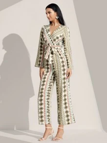Mulvari Geo Print Belted Jumpsuit - Multicolor - View 1