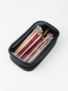 1pc Transparent Makeup Brush Storage Bag With Clear Panel In Black - Black - View 2