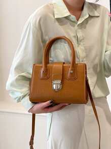 鱷魚壓紋方包 - 棕色 - 查看 2