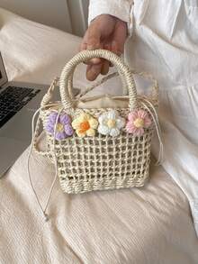 Túi đeo chéo Nữ Đôi tay cầm Giải trí Kỳ nghỉ - Màu be - Xem 6