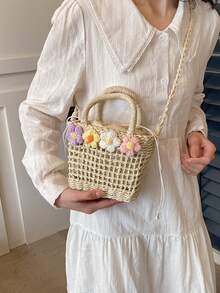 Túi đeo chéo Nữ Đôi tay cầm Giải trí Kỳ nghỉ - Màu be - Xem 7