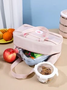 1入組卡通圖案可愛滌綸保溫飯袋適用於戶外 - 粉色 - 查看 3