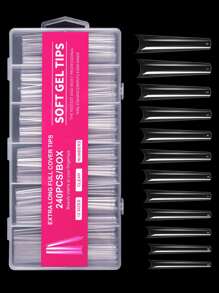 240Pcs Long Coffin Transparent Press On Nails Nail Extension Supplies For Home DIY Salon - Clear - View 2