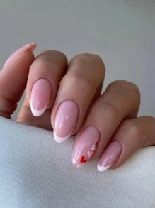 Transforme sus uñas con 24 uñas postizas con patrón de corazón francés blanco almendra largo y 1 lima de uñas y 1 hoja de cinta para uñas - Multicolor - Ver 1