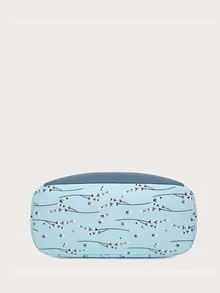 Mochila informal con estampado de flores para mujer, mochila escolar informal para niña, bolsa de viaje antirrobo de gran capacidad, mochila con decoración de pompones y gráficos florales - Celeste - Ver 3