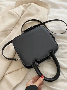 迷你字母圖案鏈條裝飾方包 - 黑色 - 查看 2