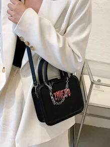 迷你字母圖案鏈條裝飾方包 - 黑色 - 查看 8