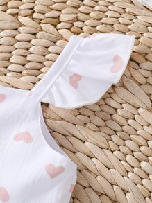 SHEIN Baby Girl Heart Print Bow Front Ruffle Trim Top & Shorts - Multicolor - View 4
