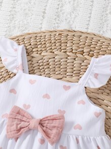 SHEIN Baby Girl Heart Print Bow Front Ruffle Trim Top & Shorts - Multicolor - View 5