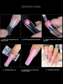 指甲凝膠形式1盒透明指甲延長技巧套裝指甲增強加厚亞克力假指甲美甲工具時尚美甲設計沙龍DIY在家 - 無色 - 查看 6