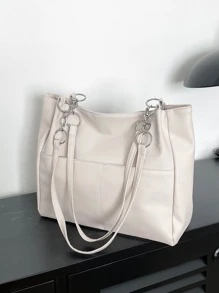 Minimalist Tote Bag White Shoulder Tote Bag - White - View 1