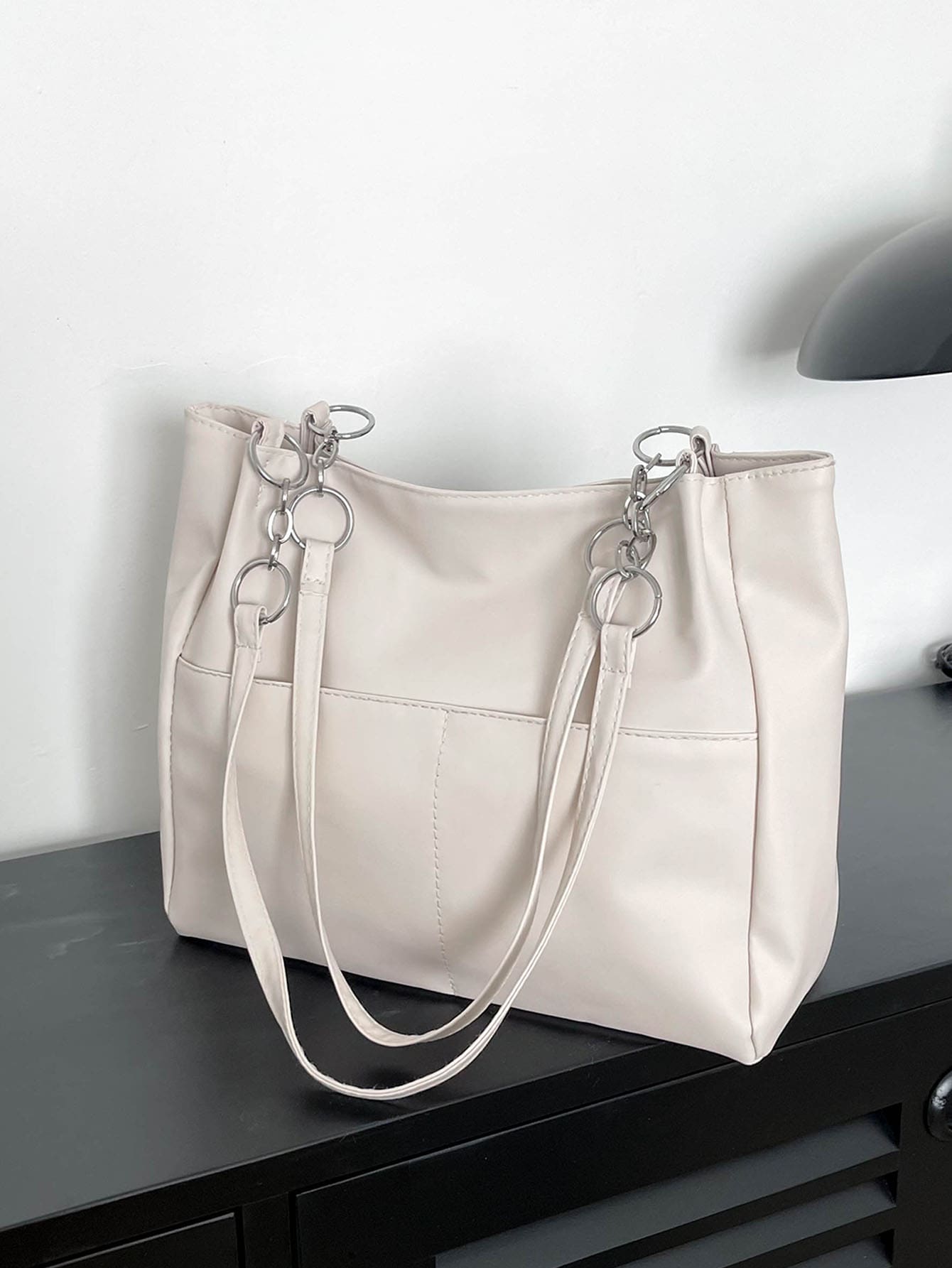 Minimalist Tote Bag White Shoulder Tote Bag - White - View 1