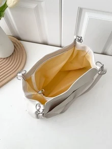 Minimalist Tote Bag White Shoulder Tote Bag - White - View 5