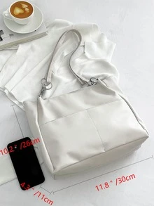 Minimalist Tote Bag White Shoulder Tote Bag - White - View 6
