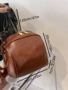 迷你貝殼包附卡通包包墜飾 - 棕色 - 查看 6