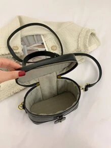 時尚新款迷你鱷魚紋女士手提袋肩背包經典盒型包 - 黑色 - 查看 8