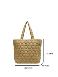 Quilted Pattern Tote Bag Khaki Shoulder Tote Bag - Khaki - View 4