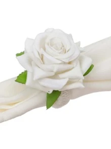 6入組/套滌綸餐巾環派對用花卉裝飾餐巾架環 - 白色 - 查看 1