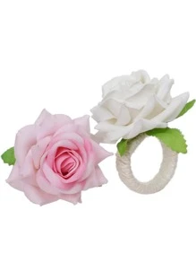 6入組/套滌綸餐巾環派對用花卉裝飾餐巾架環 - 白色 - 查看 3