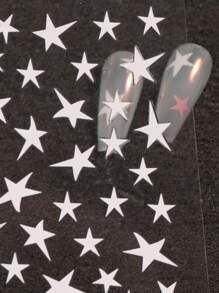 FULL BEAUTY 2sheets Star Pattern Nail Art Sticker Y2K-Style Nail Art Decals Nail Stickers DIY - Black and White - View 6
