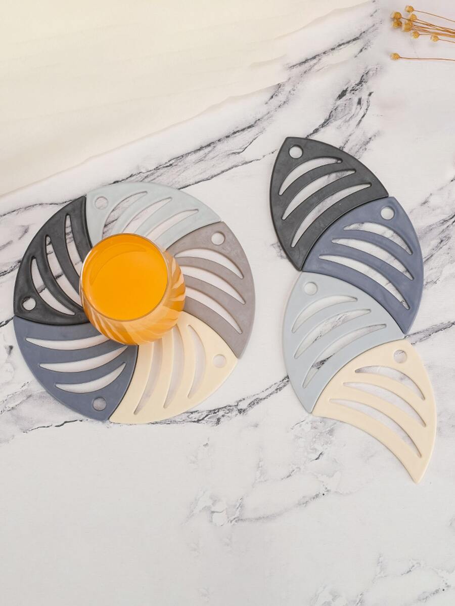 5pcs/set Silicone Coaster, Creative Fish Design Insulation Pad For Home - Multicolor - View 1