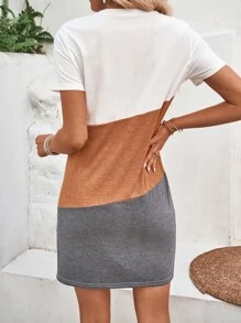 SHEIN LUNE Color Block Tee Dress - Multicolor - View 2