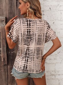 Breezaya Áo thun in họa tiết viền thắt nút toàn bộ Áo thun nữ - Màu be - Xem 2