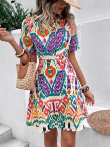 SHEIN Holidaya Đầm Nút phía trước Hoa Giải trí - Nhiều màu - Xem 1