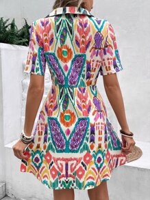 SHEIN Holidaya Đầm Nút phía trước Hoa Giải trí - Nhiều màu - Xem 2