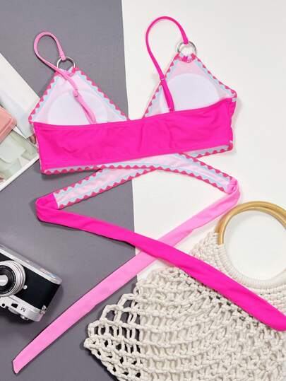 Colorblock Wrap Bikini Top Summer