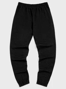 RueChic Men Solid Drawstring Waist Sweatpants - Black - View 2