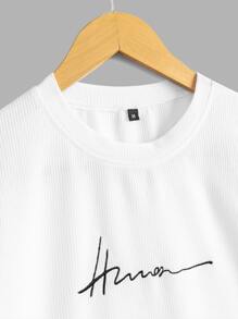 RueChic Men's Letter Printed Round Neck Short Sleeve T-Shirt - White - View 5